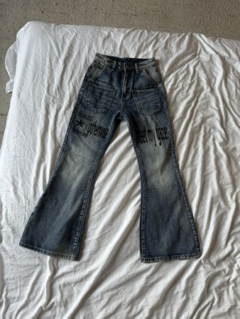 Y2k Archive Skinny Flared Slogan Damenjeans