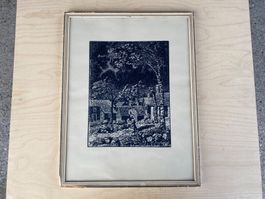 seltene alte Linoleographie von Angelo Cassina Bellinzona