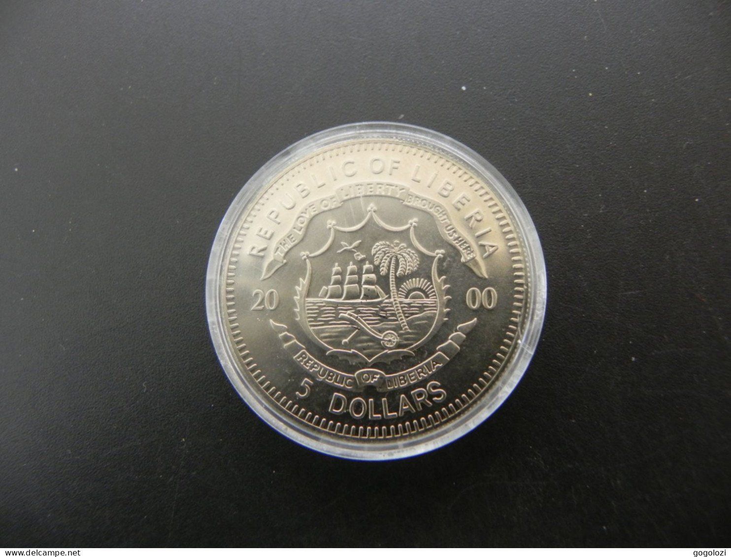 Alle Münzen: Liberia 5 Dollars 2000 - First man on moon – Gebraucht aus Biel/Bienne von Gogolozi 1