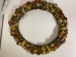 Antiker Herbstkranz, Türkranz, handbemalt, Vintage von 1900