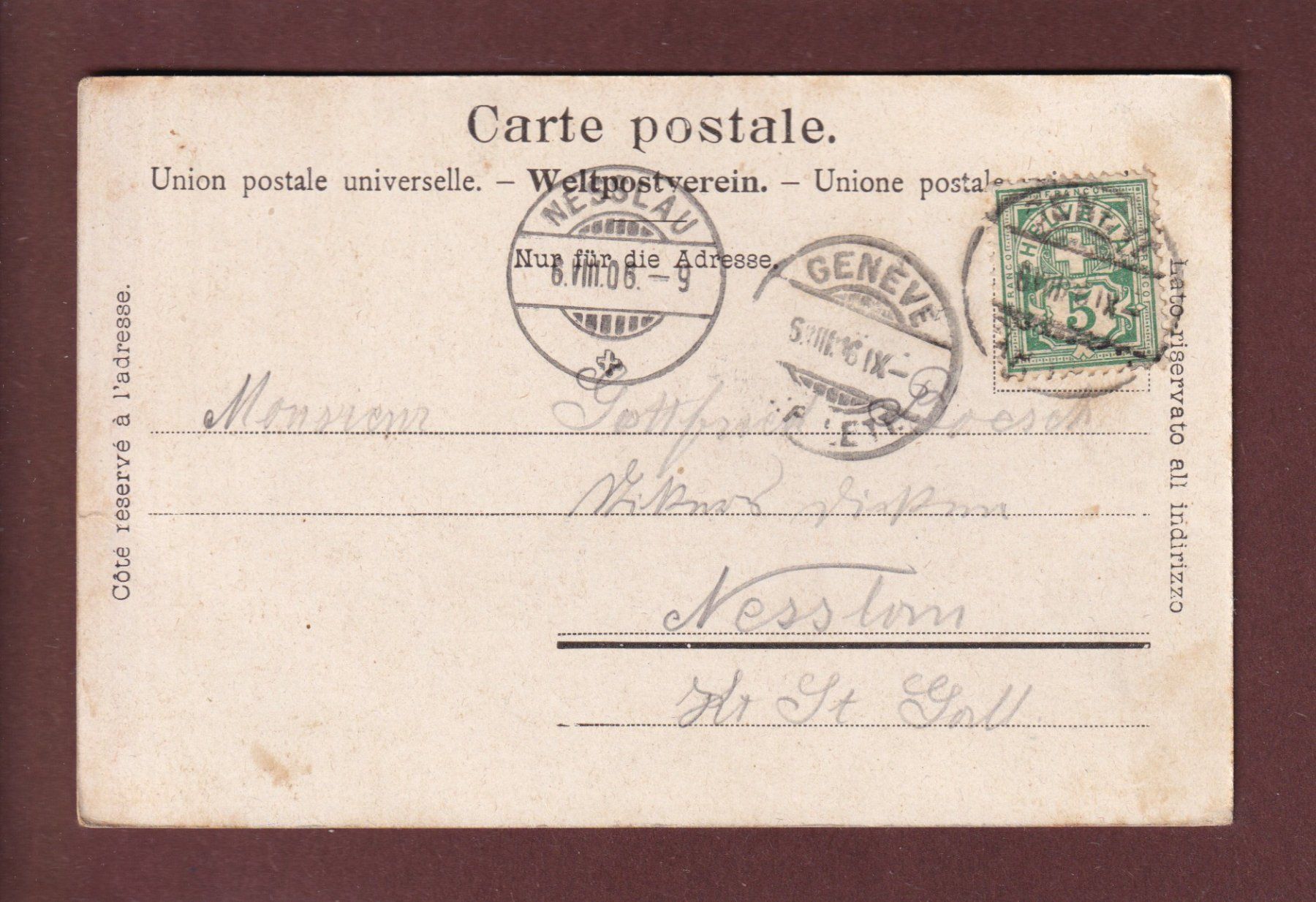 Cartoline postali: GENEVE - La Rade - 1906 – Usato da Pully venduto da nicecards 1