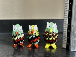 Glasfiguren Eulen, 3er Set, Herbstdeko