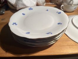 6 Desserteller mit Kornblumen, markiert mit Rheinpfalz