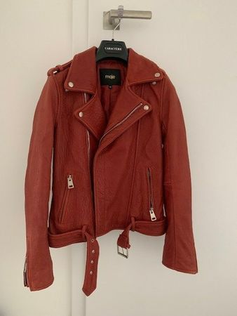Veste en cuir couleur rouille de Maje