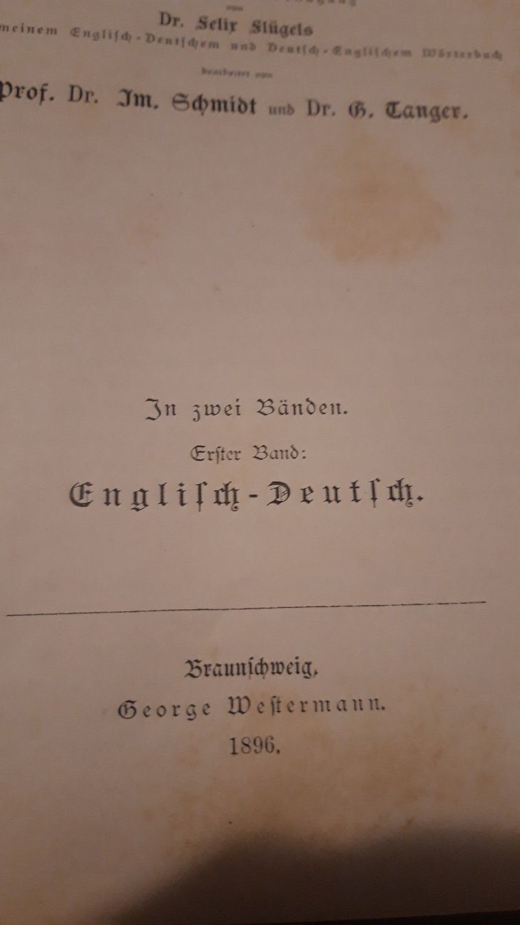 Libri: Antikes Wörterbuch Englisch-Deutsch,  1896 – Usato da Schangnau venduto da Arnika56 6