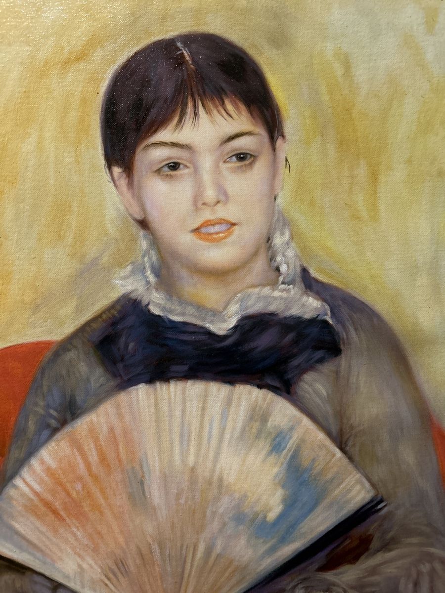 Dipinti: Gemälde, Junge Dame mit Fächer, gerahmt – Usato da Glarus venduto da KunstWerkEr-LS87 2