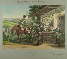 ZÜRCHER MILIZEN, LITHOGRAPHIE UM 1890