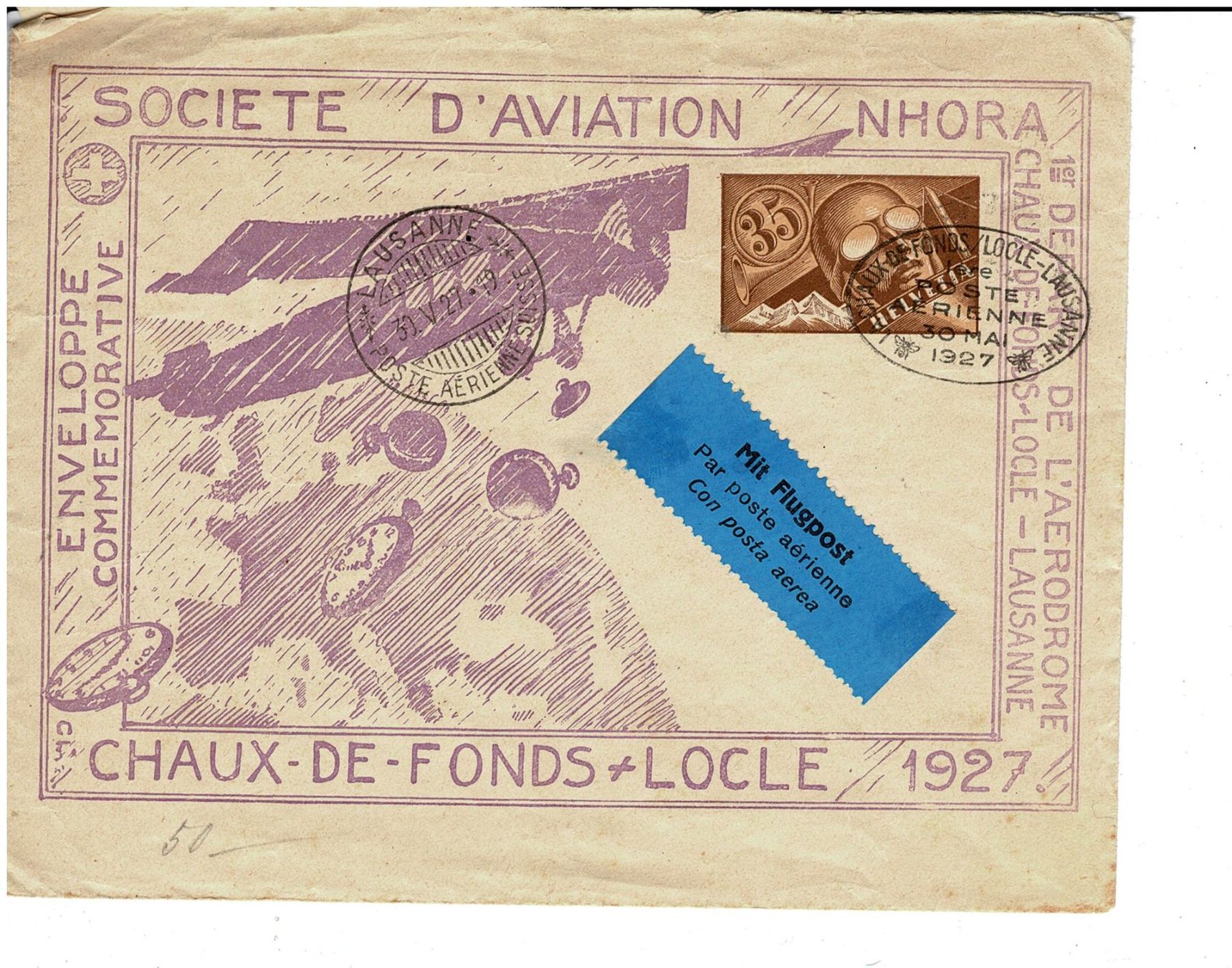 Tutti i francobolli: Sonderflugbrief 1927 – Usato da Lausanne venduto da Whorvath