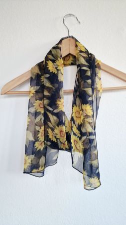 Damen Foulard ca. 25cm x 165cm Blau Gelb Sonnenblumen