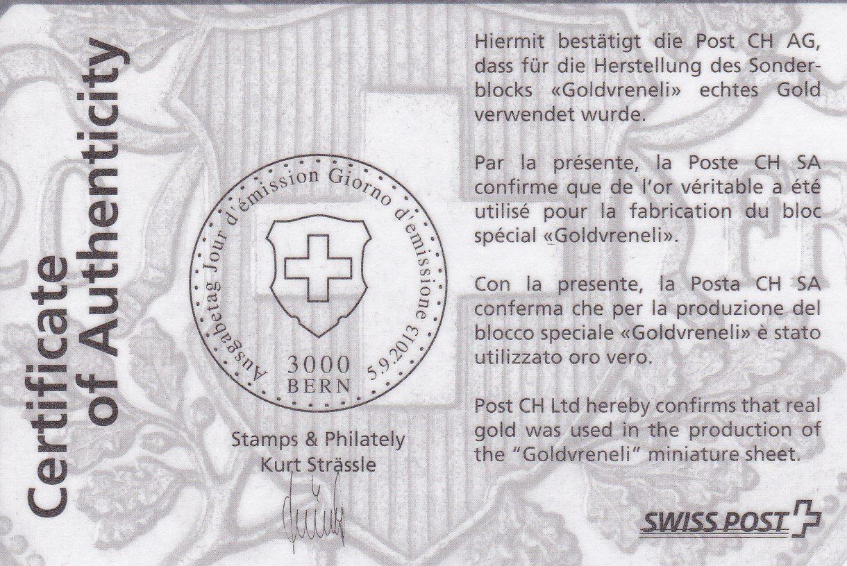 Tutti i francobolli: FDC Goldvreneli 2013 – Nuovo e nell'imballaggio originale da Schliern b. Köniz venduto da joni20 1