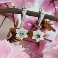 Blumen Ohrringe 925 Silber synthetic Opal  blauem Spinell