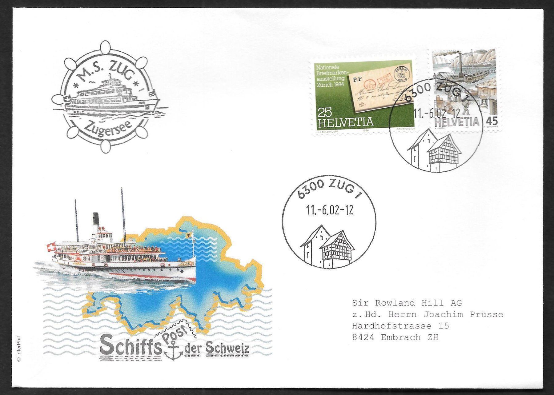 Alle Briefmarken: Schiffsbrief M.S. Zug Zugersee Zug 11.6.2002 – Neu (gemäss Beschreibung) aus Olten von clotaldi