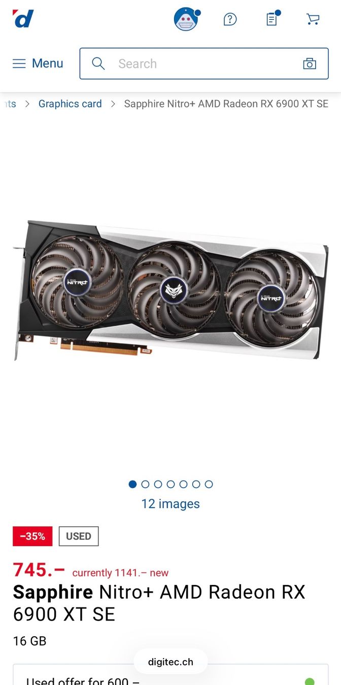 Schede grafiche: Sapphire Radeon RX 6900 XT Gaming OC Nitro+ – Usato da Neuchâtel venduto da Bakhsh