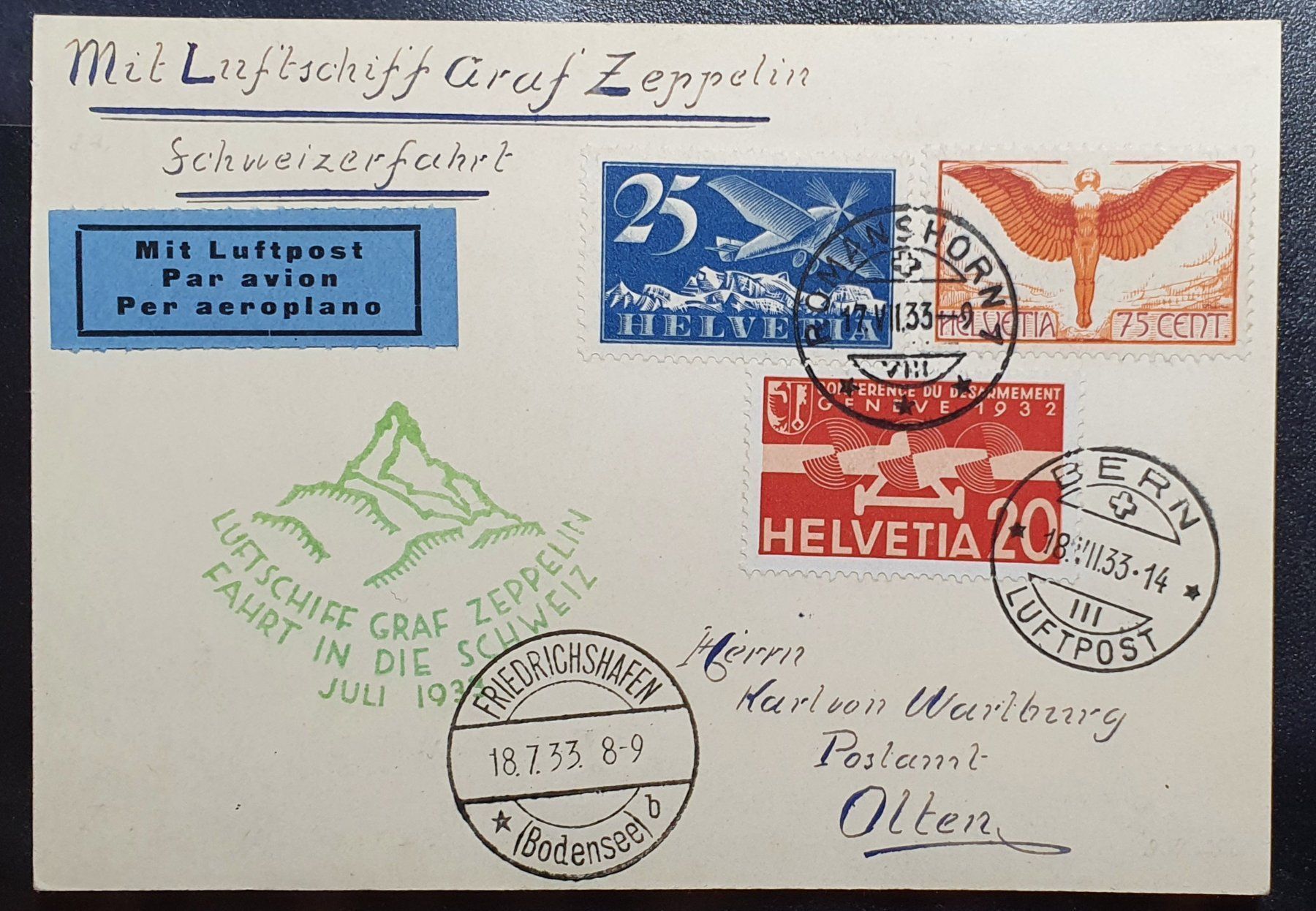Alle Briefmarken: ZEPPELINKARTE 1933 - Schweizer-Fahrt – Gebraucht aus Kreuzlingen von Rschweiz1
