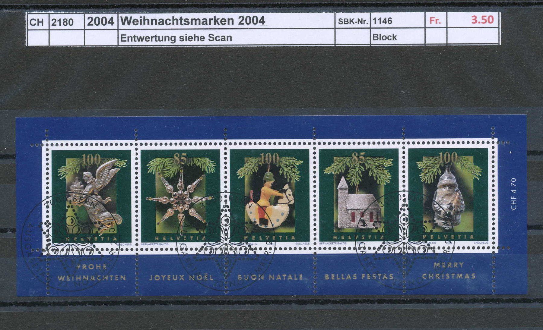 Tutti i francobolli: 2004 "Weihnachtsmarken", Sonderblock, ET - Stempel – Usato da Winterthur venduto da Zupogeru
