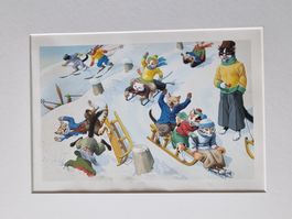 DER FRÖHLICHE KATZENSPORT BILD MONTIERT AUF PASSEPARTOUT
