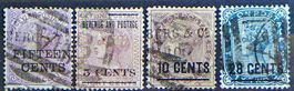 CEYLON: 4 timbres surchargés, 1885 à 1890