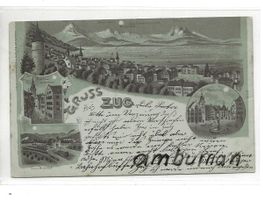 ZUG ZG 4 Bild Nacht Litho Neuer Bahnhof 1899 sehr gut erhalt