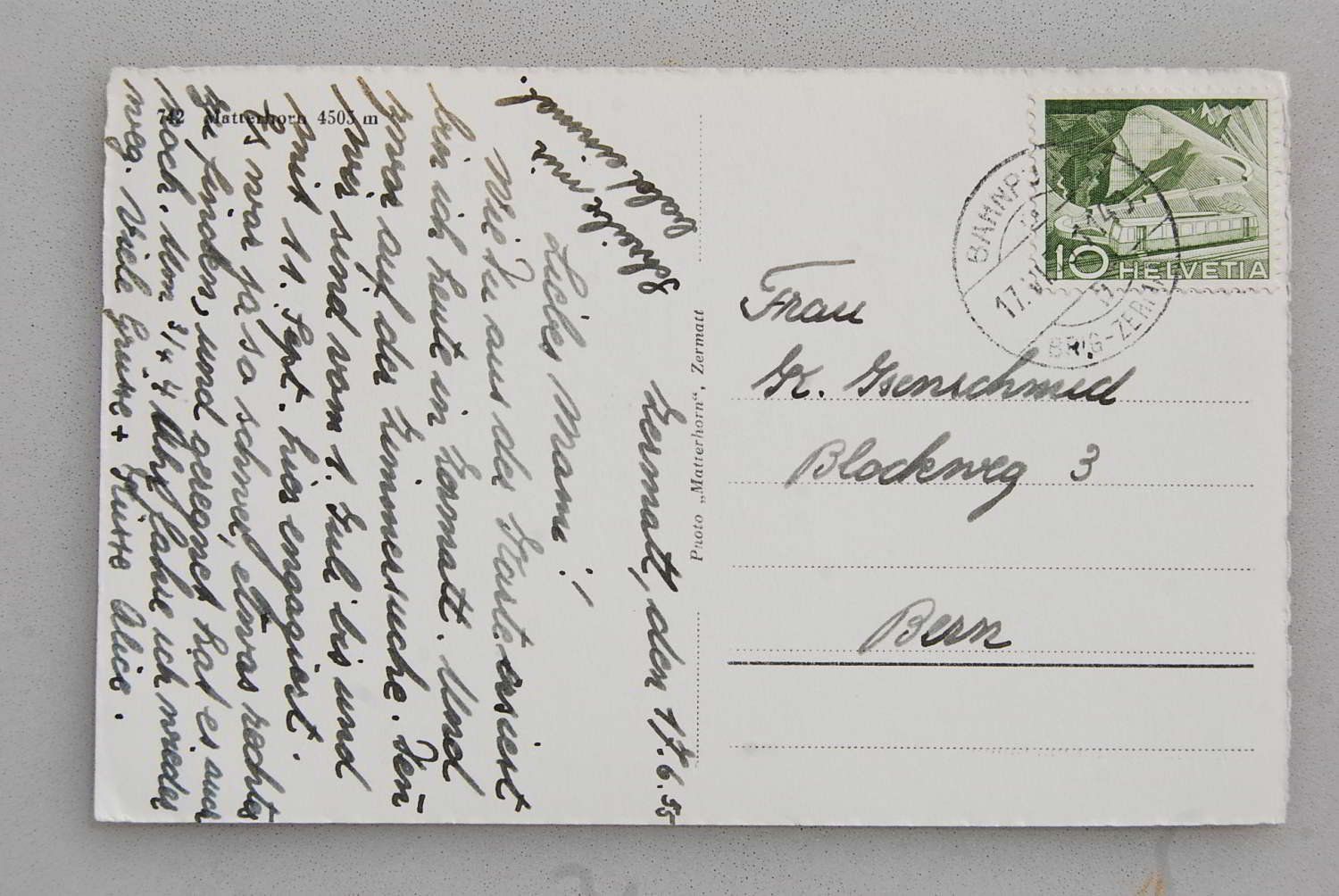 Cartoline postali: AK Matterhorn 4505 m 1955 – Usato da Rüfenacht BE venduto da Toro06 1