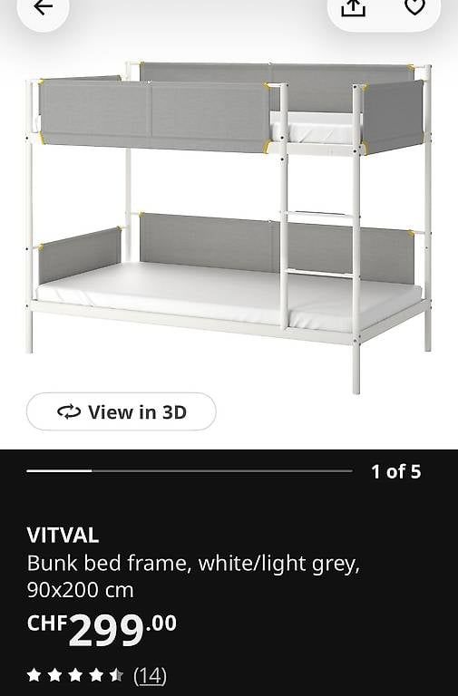 Lits: Bunk bed frame white/light grey 90x200 – D'occasion à Zollikerberg par lor_5ywx