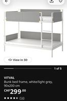 Bunk bed frame white/light grey 90x200