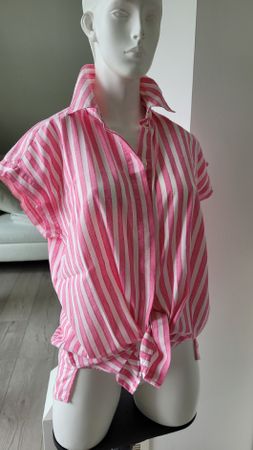 BOSS luftige Bluse in Rosa/Weiss gestreift Gr. 38-40, Leinen