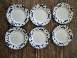 6x Dessertteller, blau-weiss
