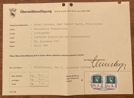Ganzsache - Überzeitbewilligung mit Fiskalmarken Kanton Bern