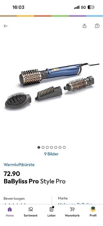 Asciugacapelli: Warmluftbürste BaByliss Style Pro 1000  – Usato da Rorschach venduto da Meier_A 1