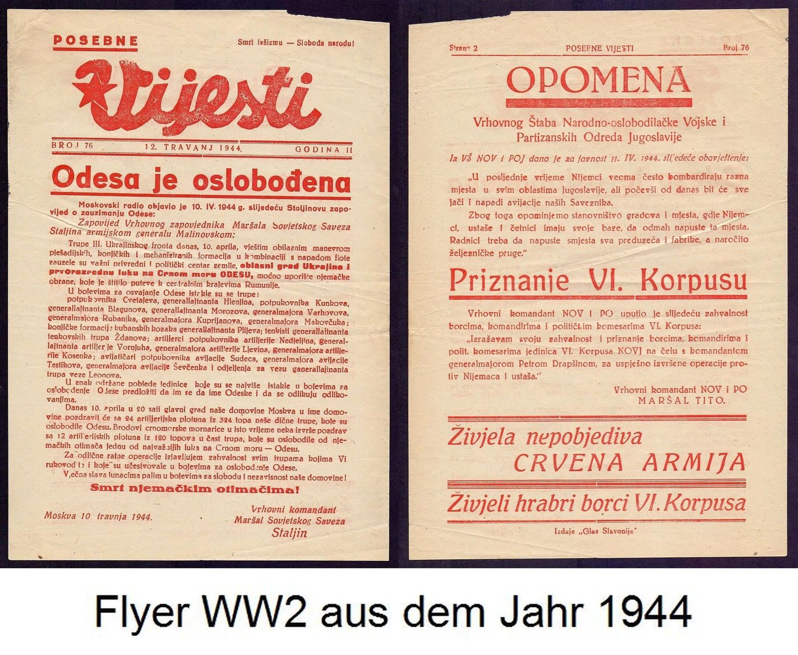 Documenti: Flyer WW2 aus dem Jahr 1944 – Usato da Flamatt venduto da samowarow