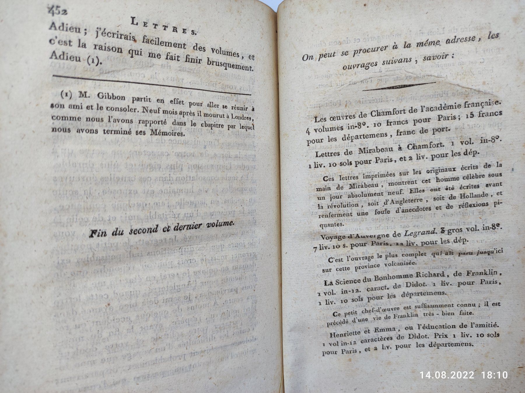 Bücher: MEMOIRES DE GIBBON 1797 – Gebraucht aus Goldach von Gaip 3