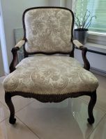 Armchair antique ornate carved wood floral upholstery
