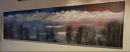 Gemälde " Bergwelt im Abendrot " handmade 30×120