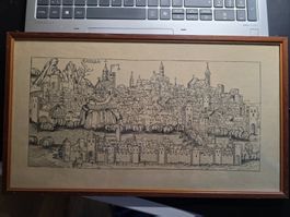 alte antike Zeichnung Basilea Basel 39x23 cm Bild Gemälde