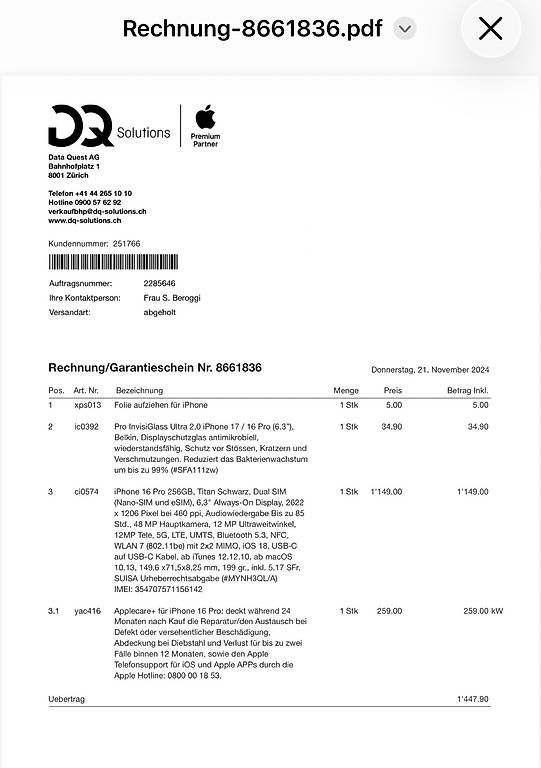 Telefoni cellulari / Smartphones: iPhone 16 Pro mit AppleCare+ – Usato da Zürich venduto da zuerich_03 4