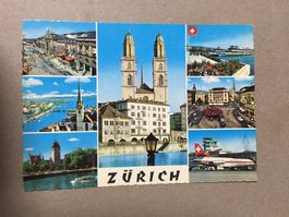 AK Zürich mehrbildrig Flugzeug  Paradeplatz Bahnhof