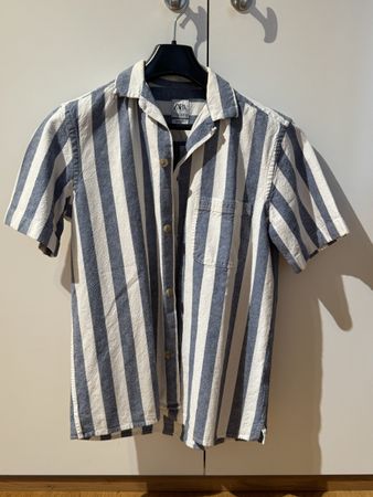 Herren Kurzarm Hemd Zara gestreift blau weiss Grösse S