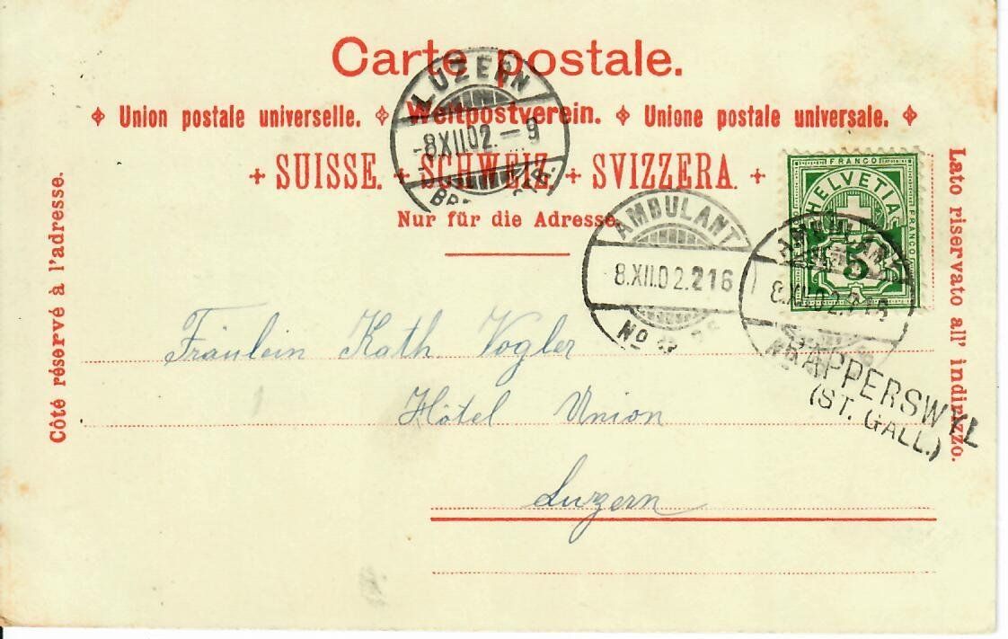 Cartoline postali: Gruss aus Rapperswil mit Stabstempel 1902 – Usato da Hochdorf venduto da Ziegel-16 1