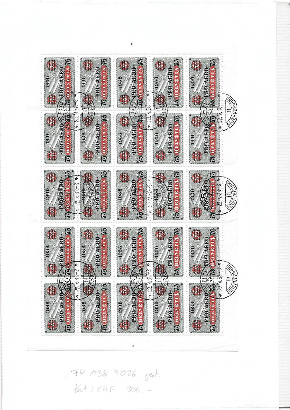 Tutti i francobolli: FP 1938 F026 gest. Kat: CHF 300.- – Usato da Basel venduto da Ilp
