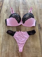 Dessous Set Rosa Schwarz Spitze 85C Slip M/L