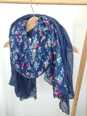 Grosser weicher Damen Schal ca. 110cm x 180cm Blau geblümt