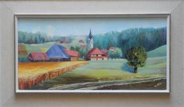 Sommerlandschaft mit Bauerndorf im Emmental signiert