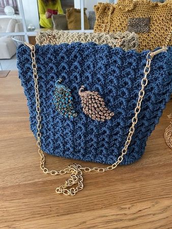 NEUE exklusive blaue Crochet Handtasche (Handmade)