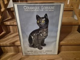 Vintage Katzen-Poster "Céramique Lorraine" im Rahmen!