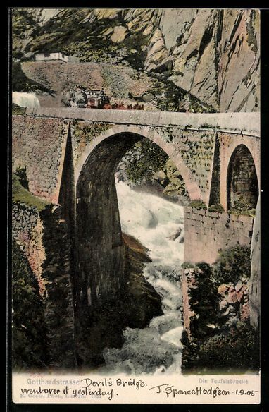 Cartes postales: AK Andermatt, Die Teufelsbrücke an der Gotthardstrasse – D'occasion à Berlin par bartko-reher