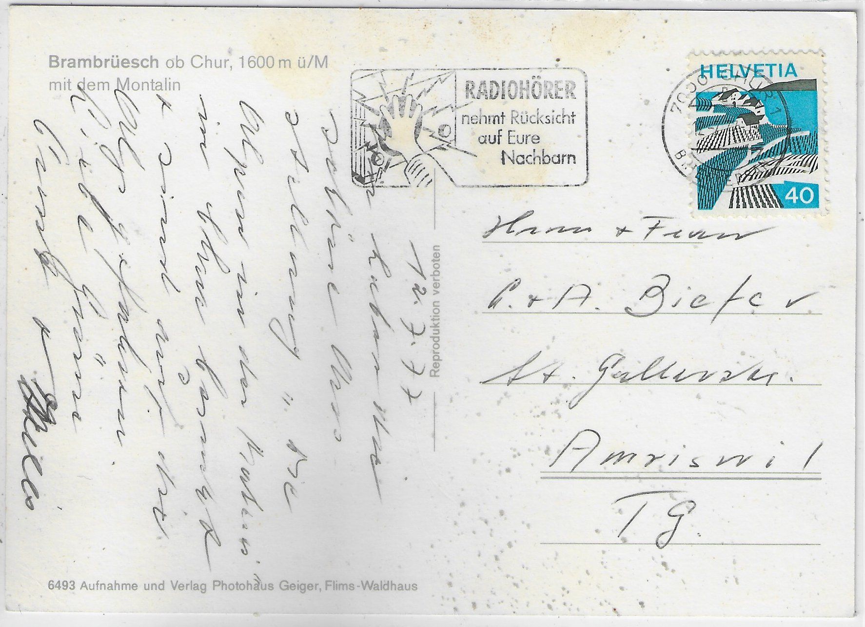 Cartoline postali: Brambrüesch ob Chur – Usato da Ettingen venduto da Kartenplanet 1