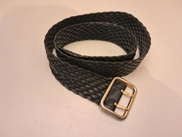 Schwarzer Ledergürtel, geflochten, Länge 85 cm