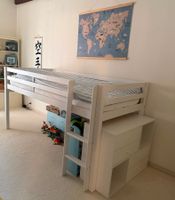 Lit en mi hauteur blanc / mezzanine +matelas+commode blanche