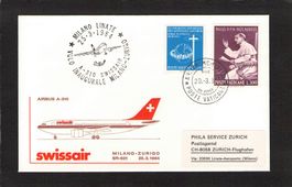 Swissair Flugbrief, RF 84.1 aV , Aufl. 300, Milano-Zurigo