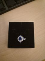Schöner Saphir Ring mit Zirkonia, Grösse 55, Silberschmuck